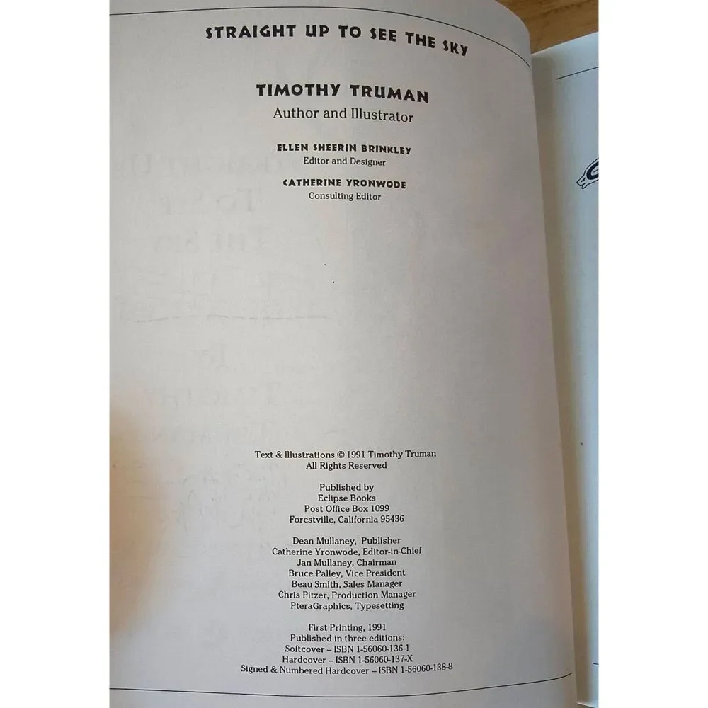 Straight Up to See the Sky Timothy Truman Inscribed 1st Edition 1991